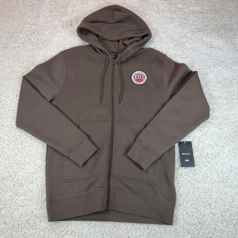 RVCA Nature X Industry Full Zip Hoodie Mens Medium Brown Graphic Logo NWT